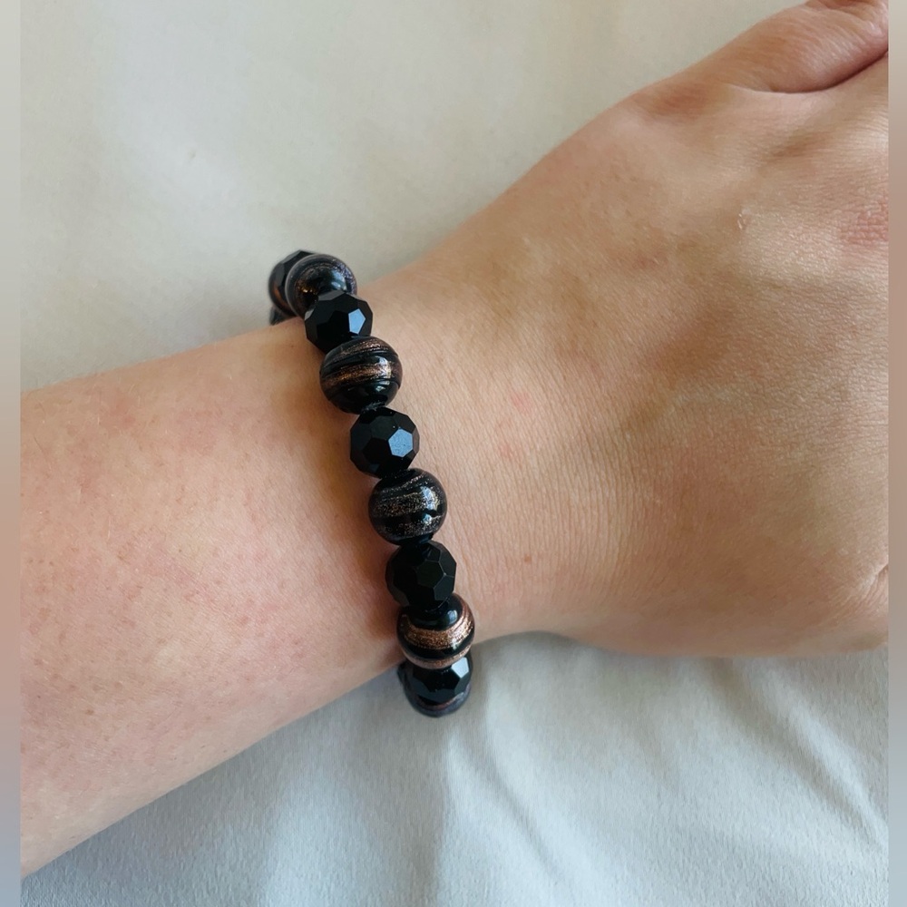Handmade Midnight Swirl and Black Faceted Statement Bracelet